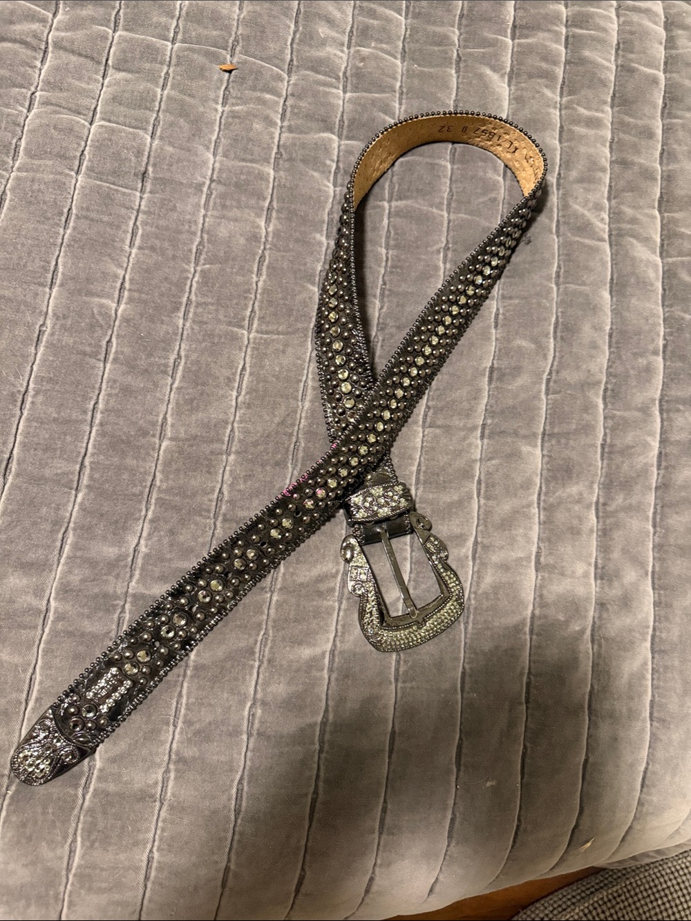 B.B. Simon Black Crystal-Embellished Western Buckle Belt